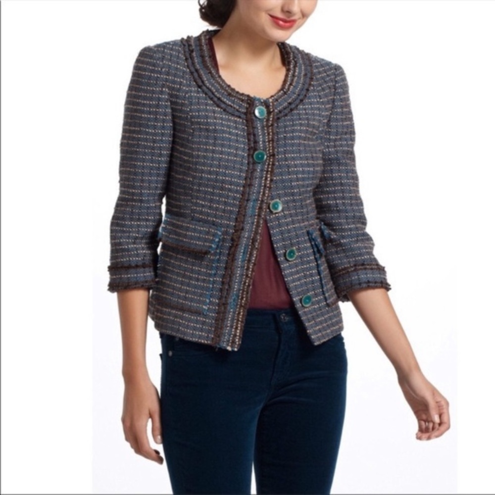 Anthropologie Tabitha Ulster Wool Tweed Lined Jacket 12